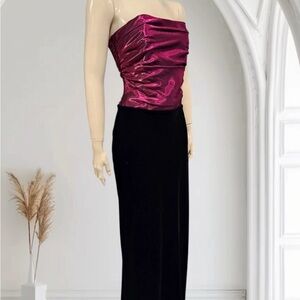Gunne Sax Elegant Burgundy and Black Strapless Dress, size 9